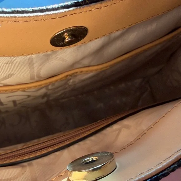 Calvin Klein Black Tote with Tan Trim and Chain Strap - Picture 4 of 4